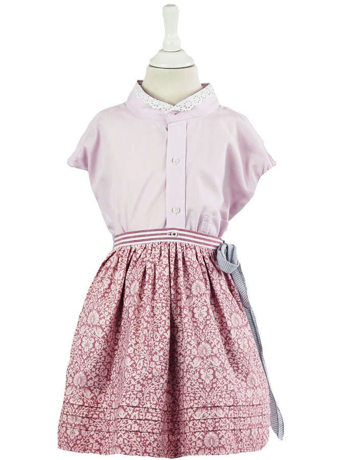 Kinder Baumwoll - Dirndl mit Schürze, rosa / graublau_01