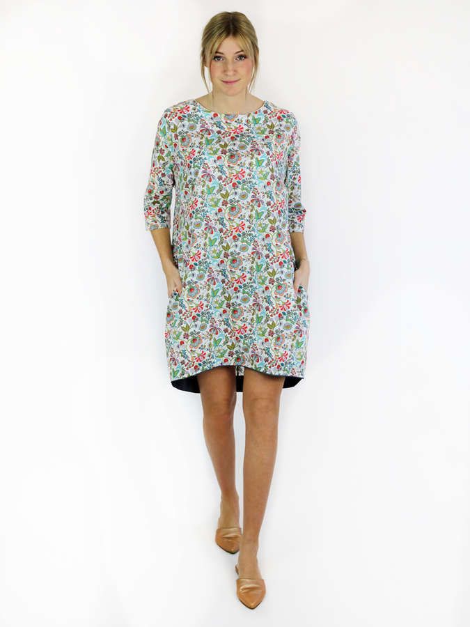 Tunika Kleid mit Blumen aus Baumwolle, weißfloral_01
