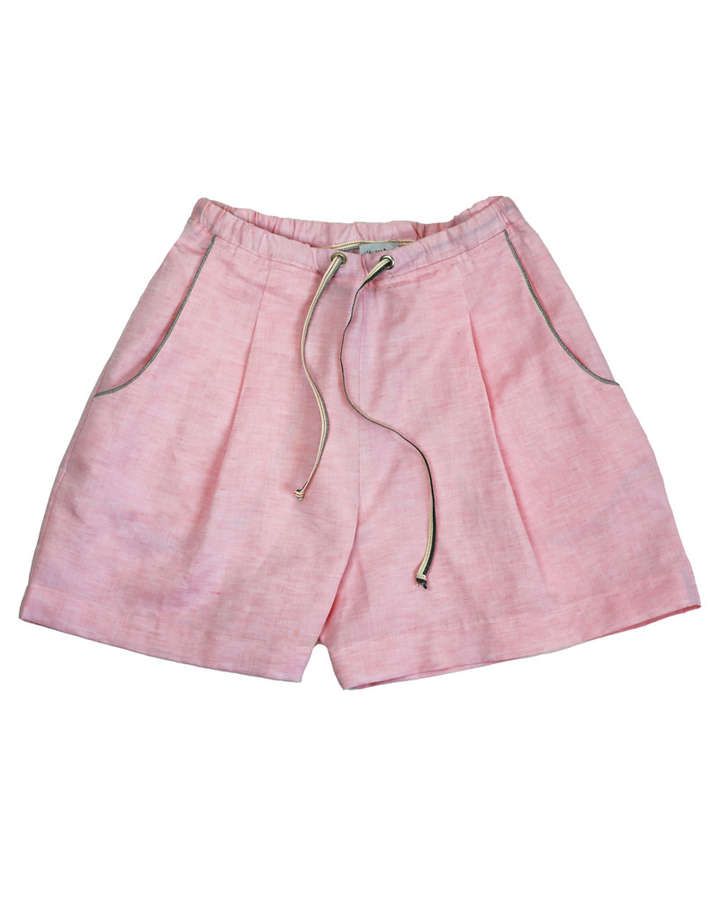 Short aus Leinen in rosa, mit Taschen und Kordelzug