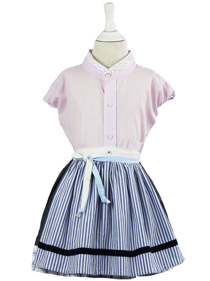 Kinder Baumwoll - Dirndl mit Schürze, rosa / graublau_04